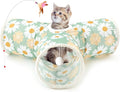 Tempcore Cat Tunnel for Indoor Cats, 3 Way Collapsible Pet Play Tunnel with Teaser Wand, Peek Holes & Hanging Ball, Interactive Tube for Kittens & Rabbits, Daisy Green Printed by Tempcore