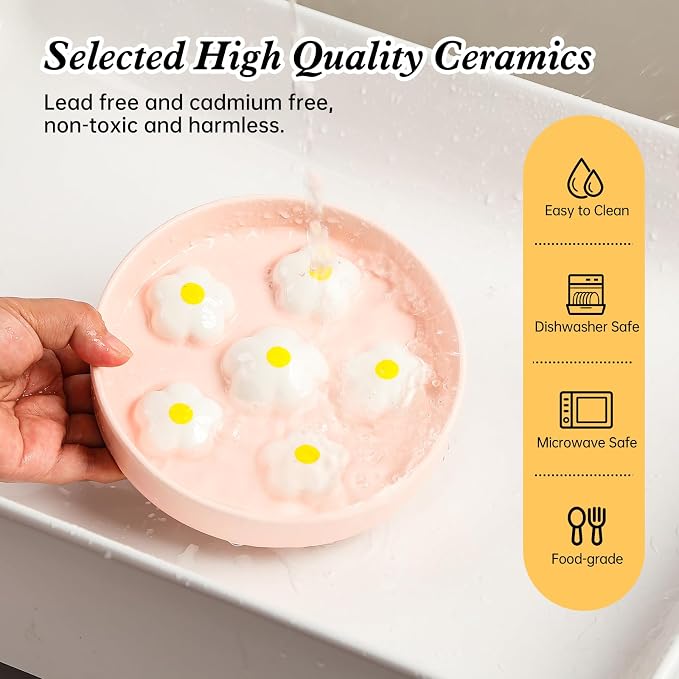 Ceramic Slow Feeder Cat Bowl, 6.3" Whisker Friendly Anti-Vomit, White | Shallow Cat Puzzle Feeder, Slow Eating 3x, Dry & Wet Food, Cute Flower-Shaped Maze, Microwave & Dishwasher Safe, 6.3" X 1.2" - Image 5
