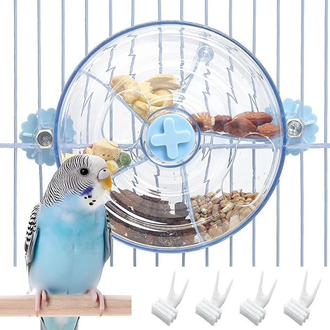 BNOSDM Bird Foraging Toy Creative Feeder Systems with Seed Food Rotating Wheel for Enrichment & Training Parrot Puzzle Toys Ideal for Small and Medium Cockatiel Parakeet Conure(Blue) by BNOSDM