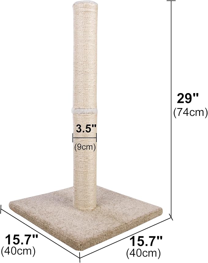 Cat Scratching Post Carpet, Tall Big Sisal Rope Cat Scratch Pole for Cats and Kittens, Stable Carpeted Heavy Base (Beige/Yellow) - Image 3