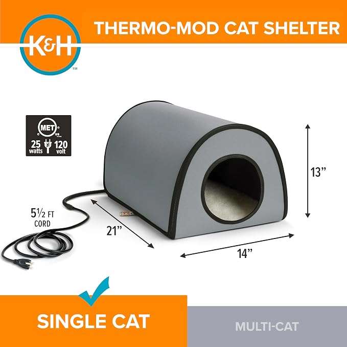 K&H Heated Cat House, Thermo Mod Kitty Shelter Outdoor, Safety Listed, 25W | Heated Cat House for Outside, Weatherproof Shelter for Ferals, Insulated with Smart Thermostat, Washable Cover, Gray - Image 2