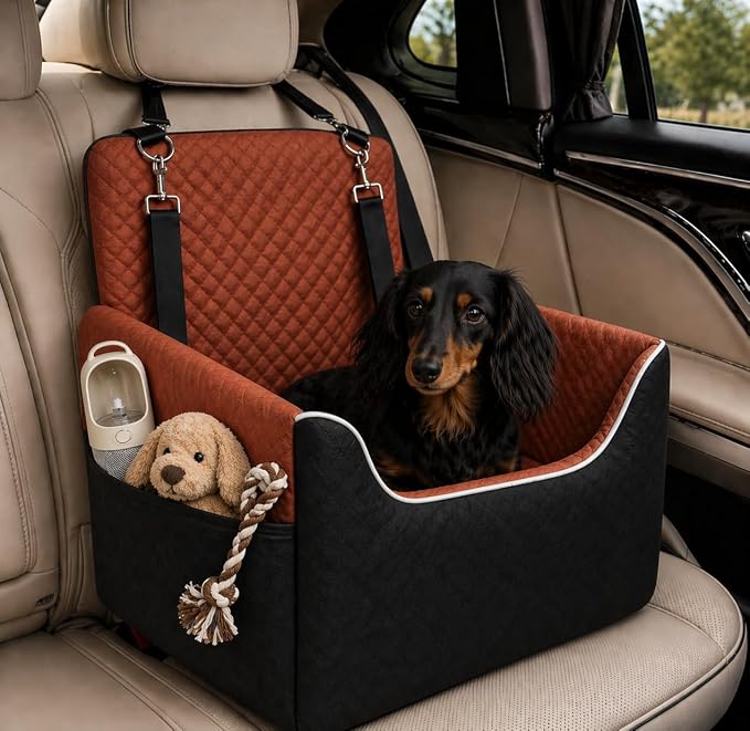 ALL GOOD PET SUPPLIES Dog Car Seat for Small/Medium Dogs Under 35lbs | Soft Memory Foam Booster Car Seat with Detachable Washable Cover and Elevated Cushion, Puppy Dog Car Bed by AllGood