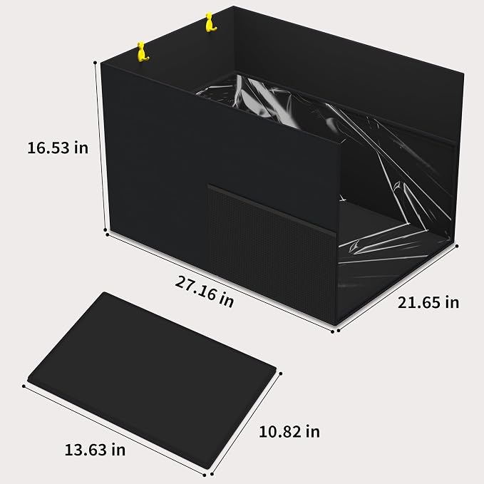 Aokeyee Cat Litter Box Enclosure Splash Guard, Black Waterproof | 27.16x21.65x16.53, Removable PVC Mat with 2 Hooks, Foldable Anti-Leakage Dust Control - Image 5