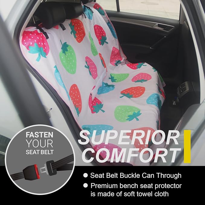 Back Seat Cover for Car Trucks Van SUV Jeep,Waterproof Rear Bench Towel Seat Covers for Dogs and Kids,Automotive Backseat Protector (Strawberry) - Image 2