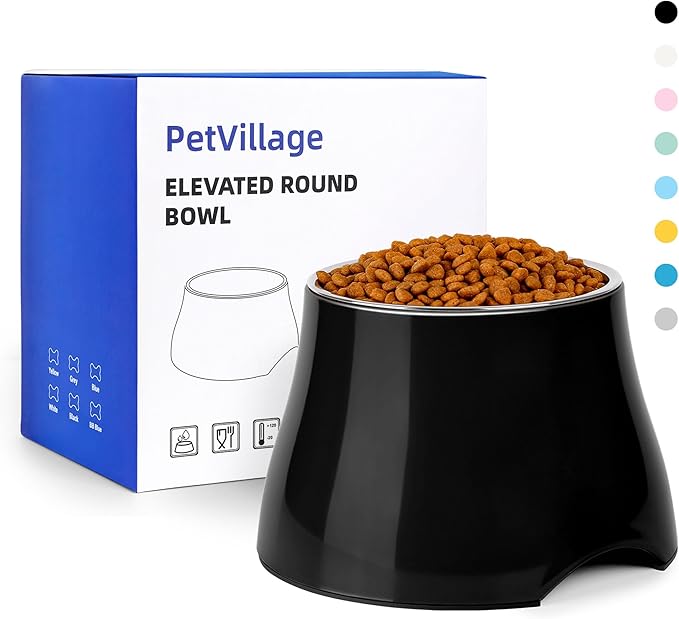 Dog Bowls,Cone Friendly Non Slip Single Dog Bowl with Stainless Steel Inner, Raised Bowls for Small and Medium Dogs Spaniel Dogs Long Ear, High Capacity, L/3 Cups Black by Petvillage