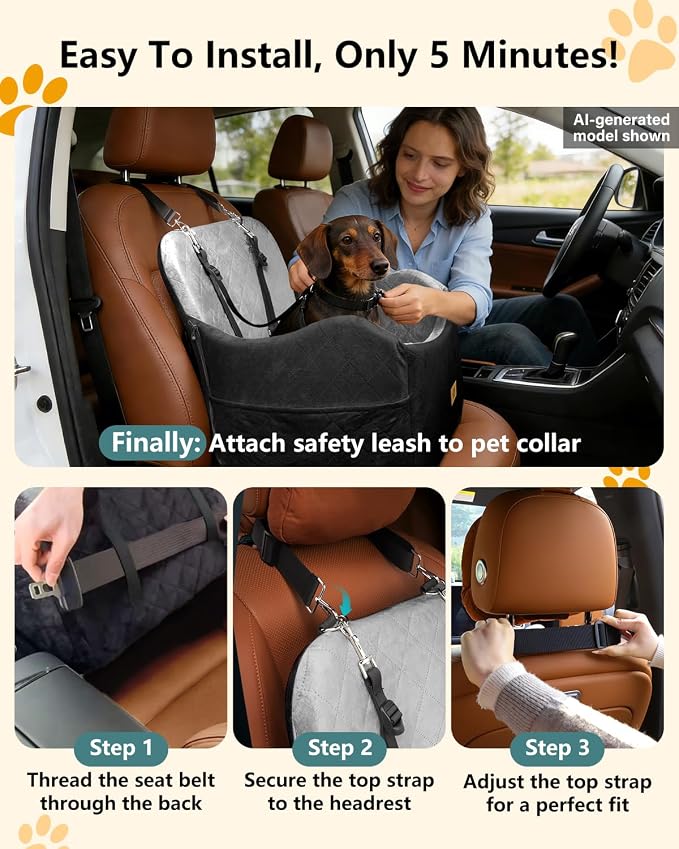 Dog Car Seat for Small Dogs Up to 35 lbs, Dog Bed for Car Fits Home Outdoor | 2-in-1 Design, Dog Car Bed Fits Car Seat and home, Safety Leashes, Easy Install, Anti-Slip, Storage Pockets, Detachable Cover - Image 6