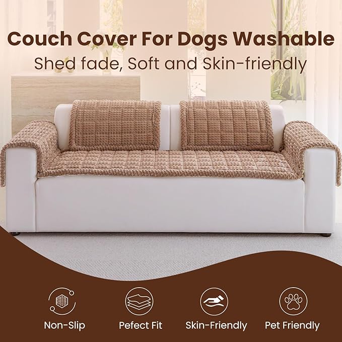 Couch Cover for Dogs Washable, Non-Slip Pet Couch Covers for Sofa, Fuzzy Dog Couch Cover Blanket, Thick, Soft, Plush Couch Cushion Covers for Sofa Protector (Coffee, 23.6" x 47.2"/60 x 120cm) - Image 2