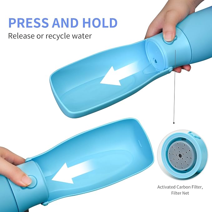 Portable Dog Water Bottle 19oz Blue | Foldable pet water dispenser, food grade plastic, ease to use for outdoor walking, hiking, travel - Image 4