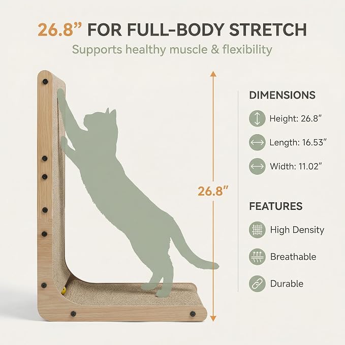 L Shaped Cat Scratcher for Indoor Cats, Cat Scratching, Cat Scratch Pad, 26.8 Inches Tall Scratching Post with Sturdy Base, Durable Cat Scratch Pad for Kittens & Adults, Furniture Protector - Image 2
