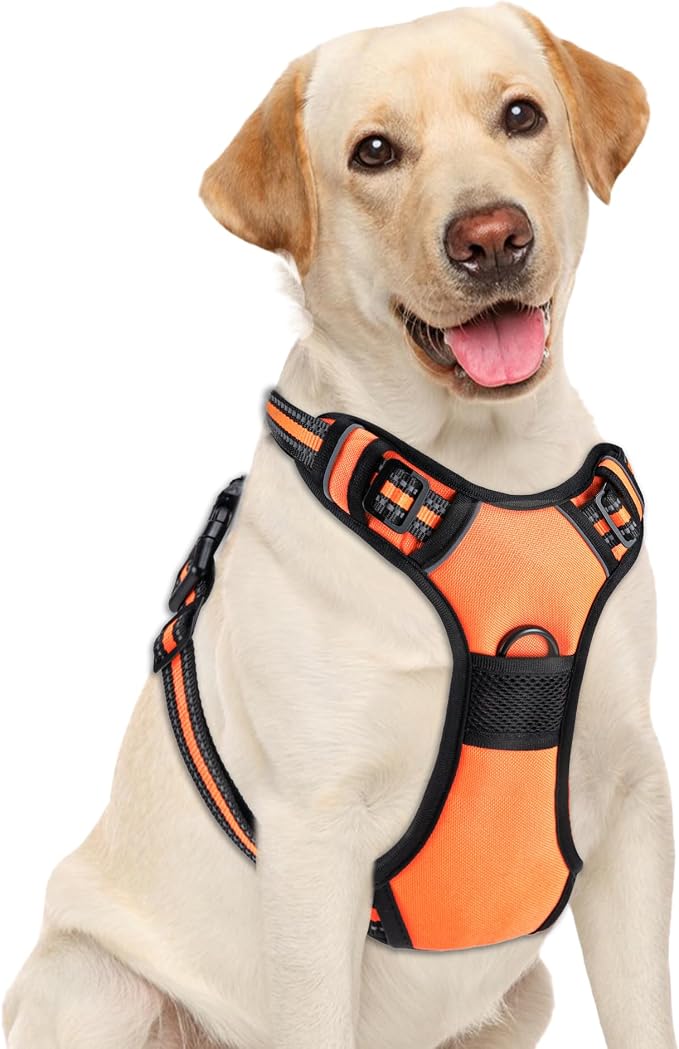 No Pull Dog Harness, Adjustable Reflective Front Clip Pet Vest with Easy Control Handle for Medium Large Dogs (Orange,XL) by Unknown