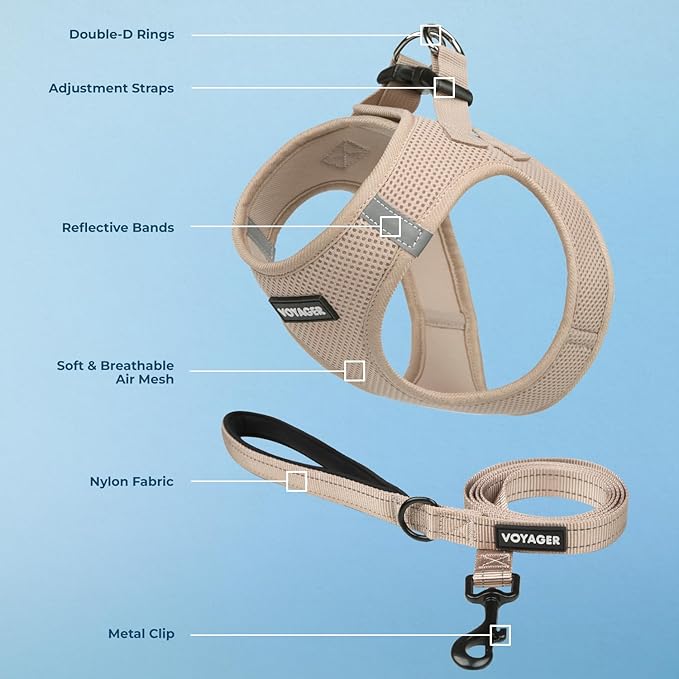 Best Pet Supplies Voyager Step-in Air All Weather Mesh Harness and Reflective Dog 5ft Leash Combo with Neoprene Handle, for Small, Medium and Large Breed Puppies - Khaki, XS - Image 3