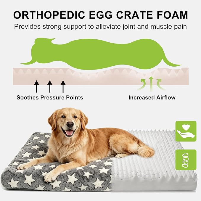 Orthopedic Dog Bed for Large Dogs, Washable Dog Mat with Removable Zippered Cover, Non-Slip Bottom, Comfort Crate Bed (Grey, L(35"*23"*3.1")) - Image 3