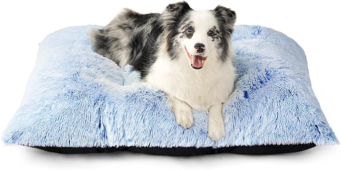 EHEYCIGA Fluffy Dog Crate Bed, Plush Extra Large Dog Pillow, Blue | Xlarge Calming Anti Anxiety Plush Faux Fur Mat for Large size dogs, Washable Soft Warm Dog Pad with Non-Slip Bottom by EHEYCIGA