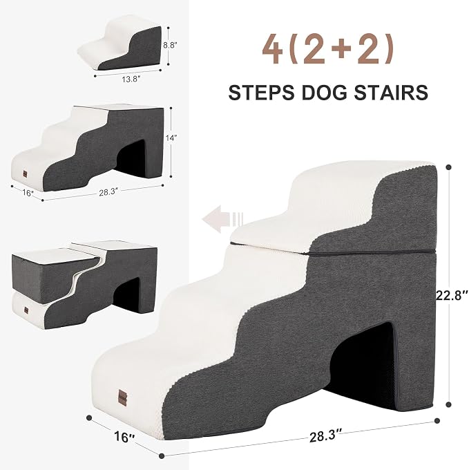Garnpet Dog Stairs for High Beds with Tunnel, 4-Step Dog Steps for Small Dogs and Cats, Foldable Pet Stairs for High Bed Climbing, Non-Slip Balanced Pet Step Indoor, Beige - Image 2