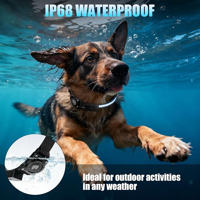LED AirTag Dog Collar - Brightest Light Up Dog Collars, Black L | IP68 Waterproof Air Tag Dog Collar Holder, 1,600 Feet of High Visibility, Magnetic Charging, Dog Lights for Night Walking - Image 2