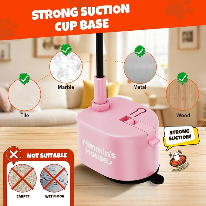 Interactive Cat Toys For Indoor Cats, 360° Flying Automatic Cat Toy, Pink | Rechargeable, Strong Suction Base, Self-Play & Handheld, Electric Spin Game Enrichment Toy, Long Kitty Wand for Bored Cats - Image 5
