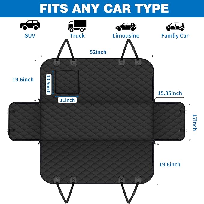 WoofKnows(54" W x 56" L, Black Scratch Prevention Dog Car Seat Cover for Back Seat Waterproof Dog Hammock for Car with Mesh Window Durable - Image 2