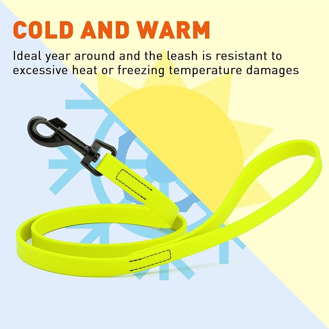 Dogline Biothane Waterproof Dog Leash Strong Coated Nylon Webbing with Black Hardware Odor-Proof Easy to Clean High Performance for Small or Large Dogs Made in USA 4 or 6 ft Lead, Safety Yellow - Image 8