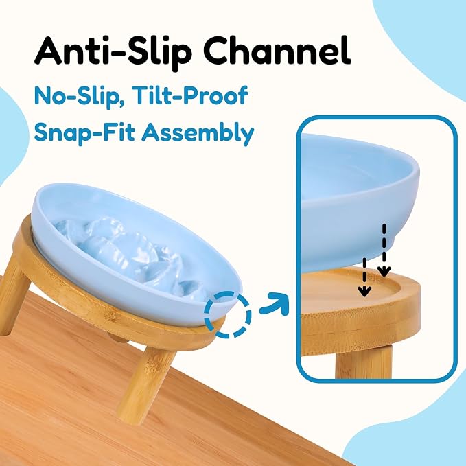 Slow Feeder Bowl, 6.3″ Elevated Cat Bowl with Stand, Melamine Wide Shallow Food Bowl, Whisker-Friendly Raised Plate, Wet Food Feeder for Slow Eating (Blue) - Image 5