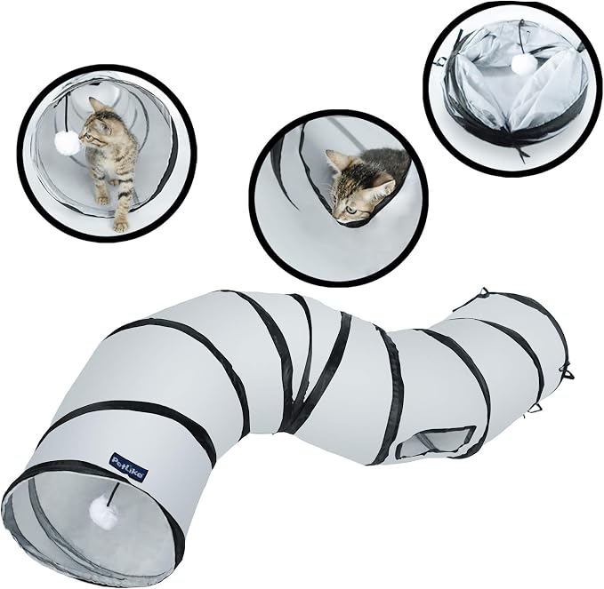 PetLike S Way Cat Tunnel Collapsible Pop-up Pet Tube Hideaway Play Toy with Ball (S-Way, Grey) by PetsLikePetLike