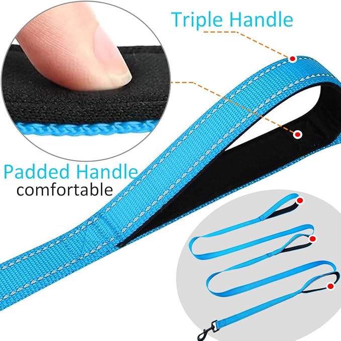 3 Handle Dog Leash 10FT Triple Handle Reflective Large Medium Dog | Multi Handles Heavy Duty Training Lead with Padded Traffic Handles for Control and Safety- Teal - Image 4