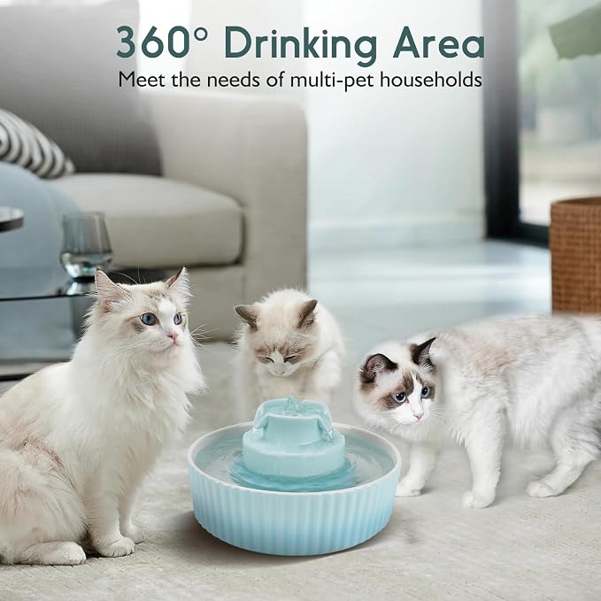 Lawfery Ceramic Cat Water Fountain, 2.1L/71oz Cupcake Pet Fountain | 3 Carbon Filters, 2 Quiet Pumps, Heavy Ceramic Body, and 360° Drinking Area, Drinking Bowl for Indoor Cats and Small Dogs - Image 5