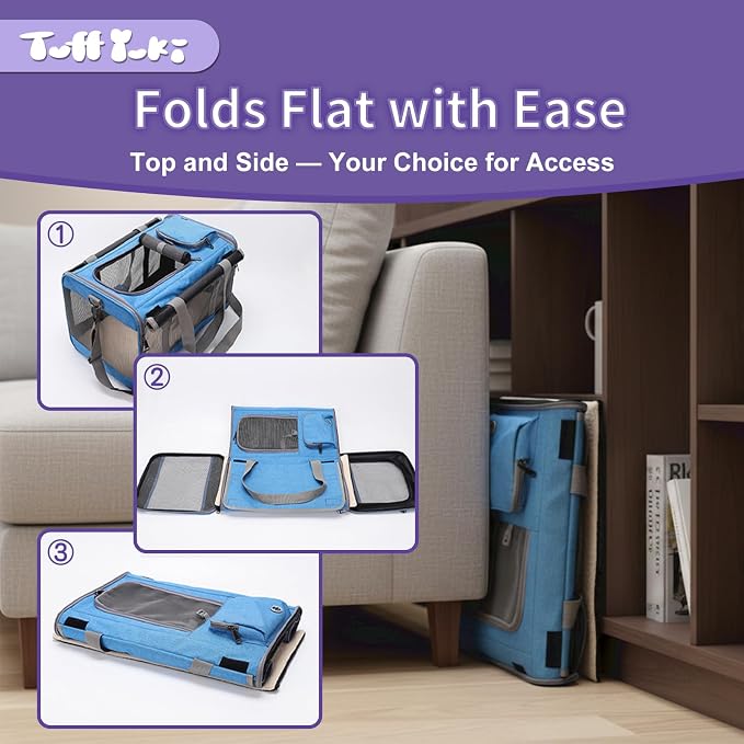 Pet Carrier for Medium-Small Cats, Collapsible Cat Carrier and Soft-Sided Pet Carrier for Medium Big Cats and Puppy Up to 17lbs, 2-Way Entry with Privacy Cover, Travel Bag L18.12”X11.81”X11.81” - Image 5