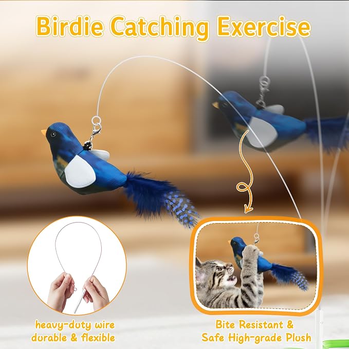 Automatic Cheese-Shaped Interactive Cat Toy – Flying Bird, 6-Hole Mole & Rotating Feather | USB Rechargeable Electronic Feather Toy for Indoor Adult Cats & Kittens, Relieves Boredom | Cheese-shaped non-slip base, 3 play modes, USB-C rechargeable 1200mA... - Image 4