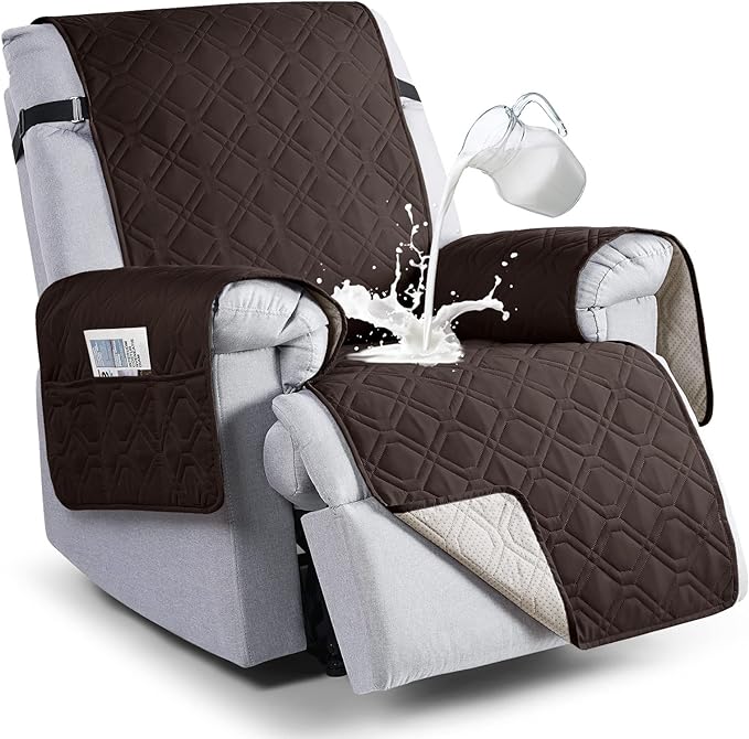 VANSOFY 100% Waterproof Recliner Chair Covers, Recliner Cover Non-Slip Dog Chair Cover Furniture Protector Washable Slipcover with Pocket, Elastic Straps for Pets, Dogs(Chocolate, 23.6") by VANSOFYFURNITURECOVERS