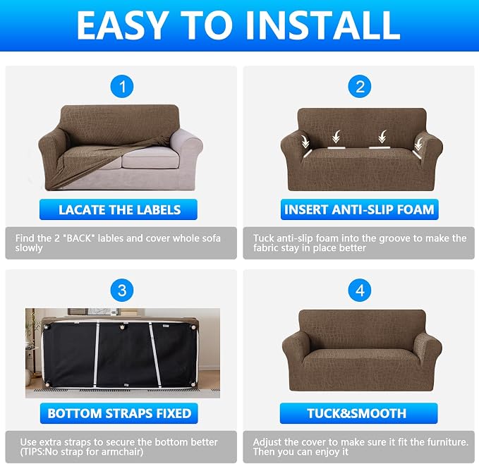MAXIJIN Waterproof Oversized Couch Cover 4 Seater, 1 Piece Stretch Extra Large Sofa Covers with Non-Slip Elastic Bottom, Washable Furniture Protector for Dogs Pets (X-Large, Coffee) - Image 7