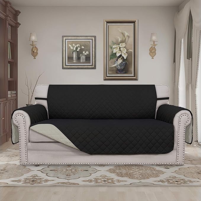 Easy-Going Reversible Couch Cover, 2 Cushion Sofa, Black/Beige | Oversized Loveseat Slipcover For Dogs, Water Resistant Mat, Living Room, Non-Slip Sofa Cover, Pet Friendly - Image 2