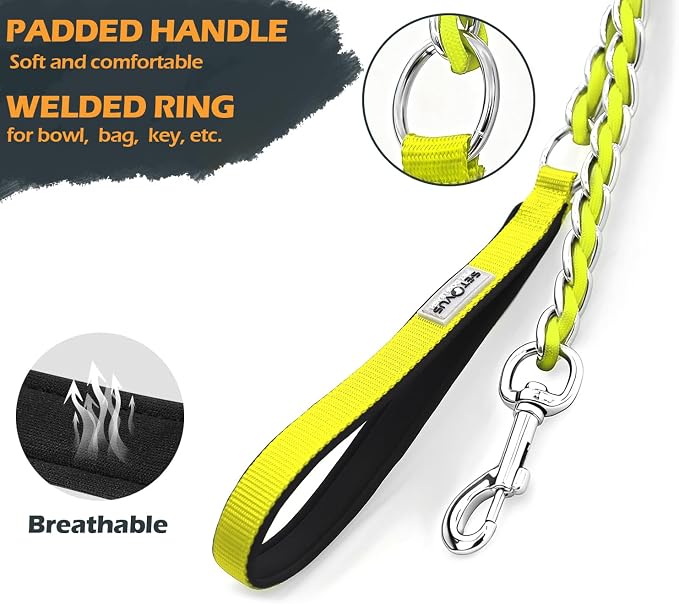 S-ETOVUS-Chain Dog Leash, Bite-Proof Metal Leash, with Padded Handle | Three Sizes 7.25FT/5.2FT/4FT, Woven From Nylon Rope And Chain, Durable And Bite-Resistant, Comfortable With Padded Handles - Image 2