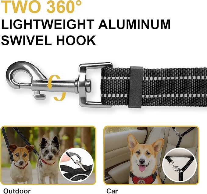 MingXpet Double Dog Leash for Two Dogs, No Pull Dog Leash, 360° Swivel No Tangle for Medium Dogs Walking & Training, Shock Absorbing Reflective Bungee, Black - Image 3