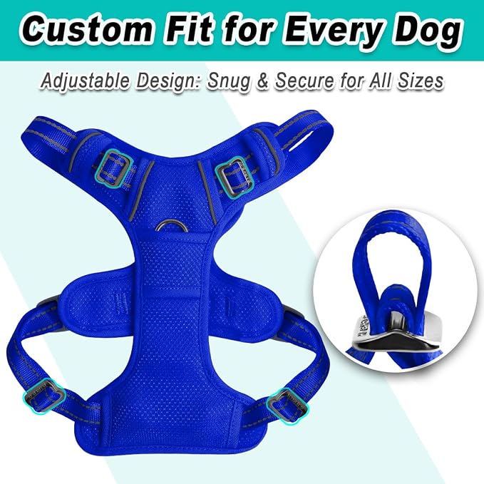 BARKBAY Dog Harness for Large Dog No Pull Mesh 2 Clips Dog Vest | Control Handle,Comfort,Heavy Duty,Adjustable Reflective,Perfect for Outdoor Training, Walking,Hiking(L,Sapphire Blue Mesh) - Image 6