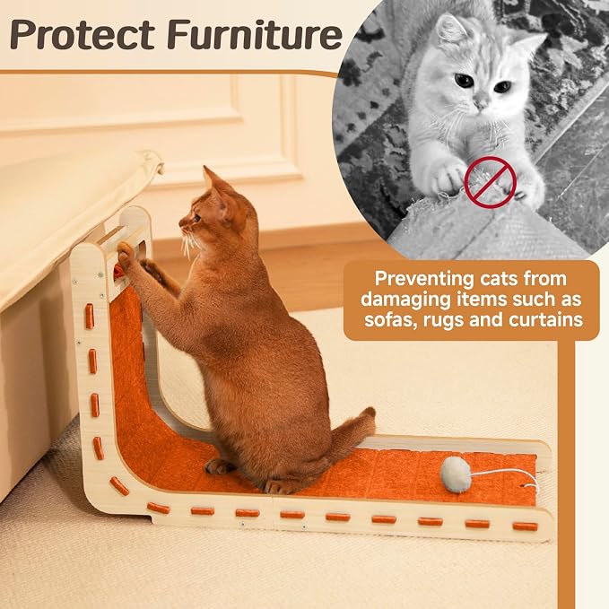 Felt Cat Scratcher for Indoor Cats,26.8 Inch,Orange | L Shaped Scratching Post, Scratch Board Scratchers for Large Cat Scratch Pad Furniture Protector with Bell Ball Kitten Toys - Image 5