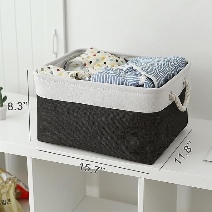 TheWarmHome Storage Bins for Shelves - 1 Pack 15.7x11.8x8.3 inch Canvas Storage Basket for Organizing Cubes Gift Dog Cloth Toy (White & Black) - Image 5
