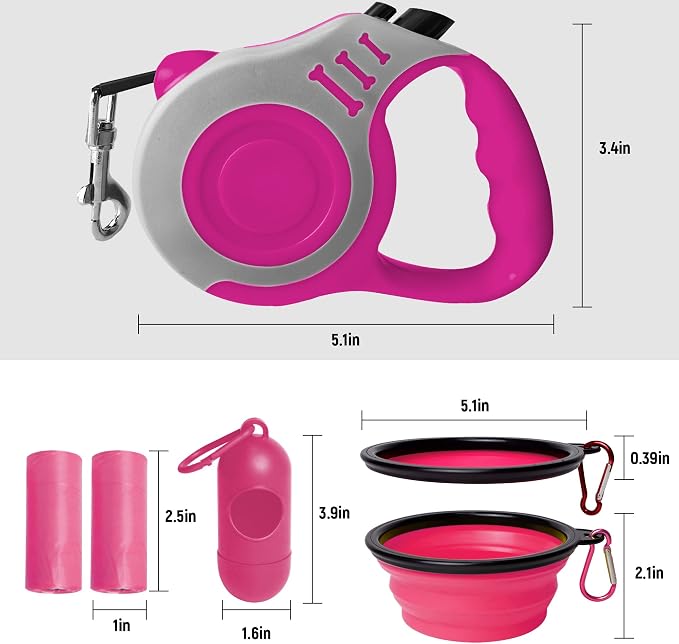 Retractable Dog Leash Automatic Telescopic Tractor Dog Tape | Pet Tape 10/16 FT Durable and Convenient, with Folding Bowl, Dispenser, Rubbish Bags, Suitable for Small and Medium Dogs - Image 2
