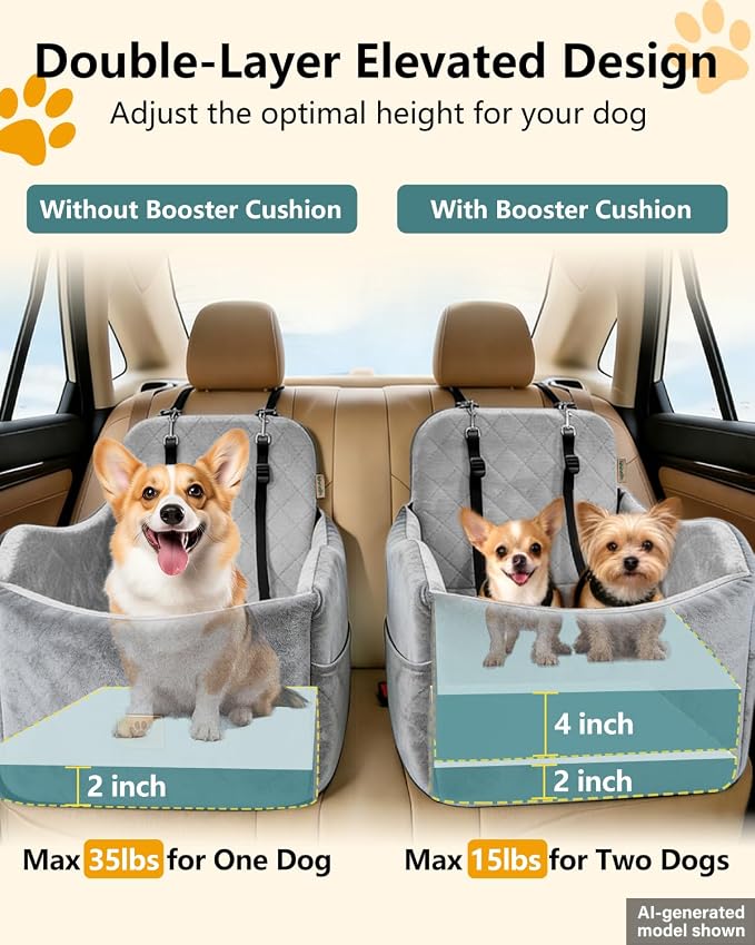 Dog Car Seats for Small Dogs Up to 35lb, Dog Bed for Car Fits Home, Outdoor | 2-in-1 Design, Dog Car Bed Fits Car Seat and home, Safety Leashes, Easy Install, Anti-Slip, Storage Pockets, Detachable Cover - Image 4