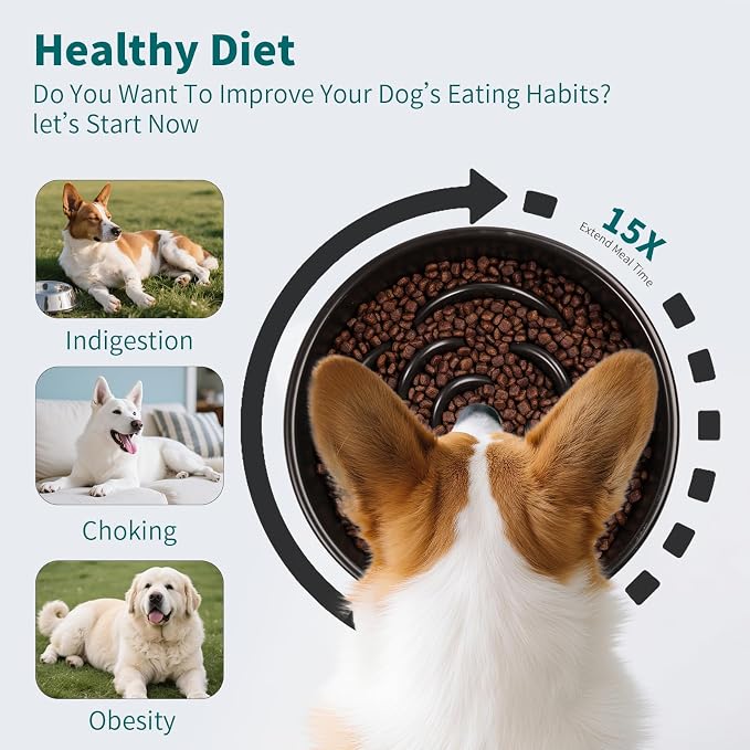 8.26 in Deep Green Dog Bowl Slow Feeder Ceramic for Medium and Large Breed,Elevated/Raised Slow Feeding Dog Food Water Dish Heavy Weighted,Puppy Dish for Fast Eaters,Puzzle Eating Bowl Meteor - Image 5
