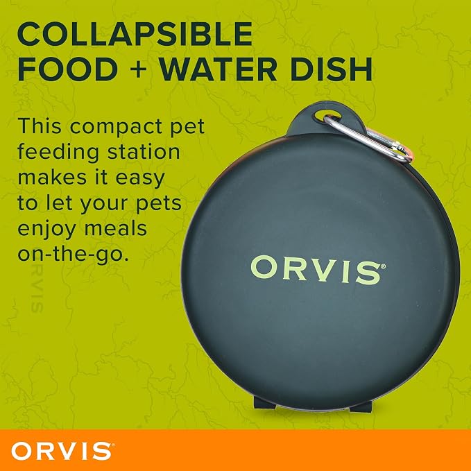 Orvis Pet Travel Collapsible Feeder with Food + Water Dish, 2-in-1, BPA Free, Food-Grade Silicone | Space-Saving Pet Travel Bowls, Nonslip Bottom + Carabiner Clip - Image 2