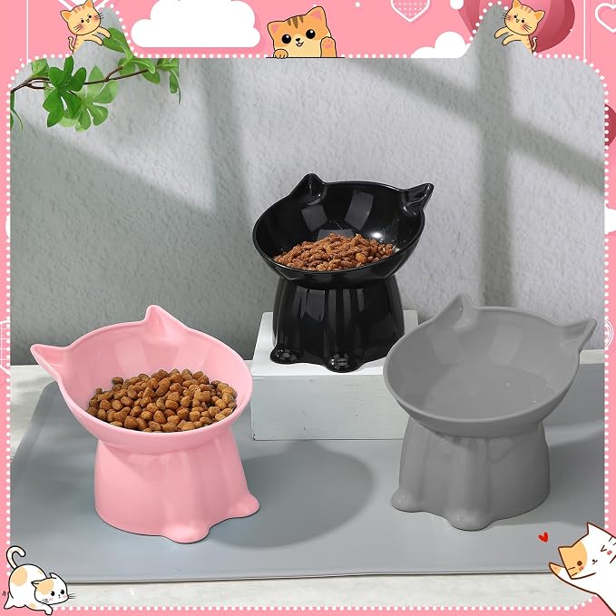 3 Pcs Elevated Cat Bowls 15°Raised Cat Food Bowl with Silicone Mat Grey | with Silicone Mat Whisker Friendly Anti Vomiting Cats Dishes Pet Food and Water Bowls for Indoor Cats Kittens - Image 8