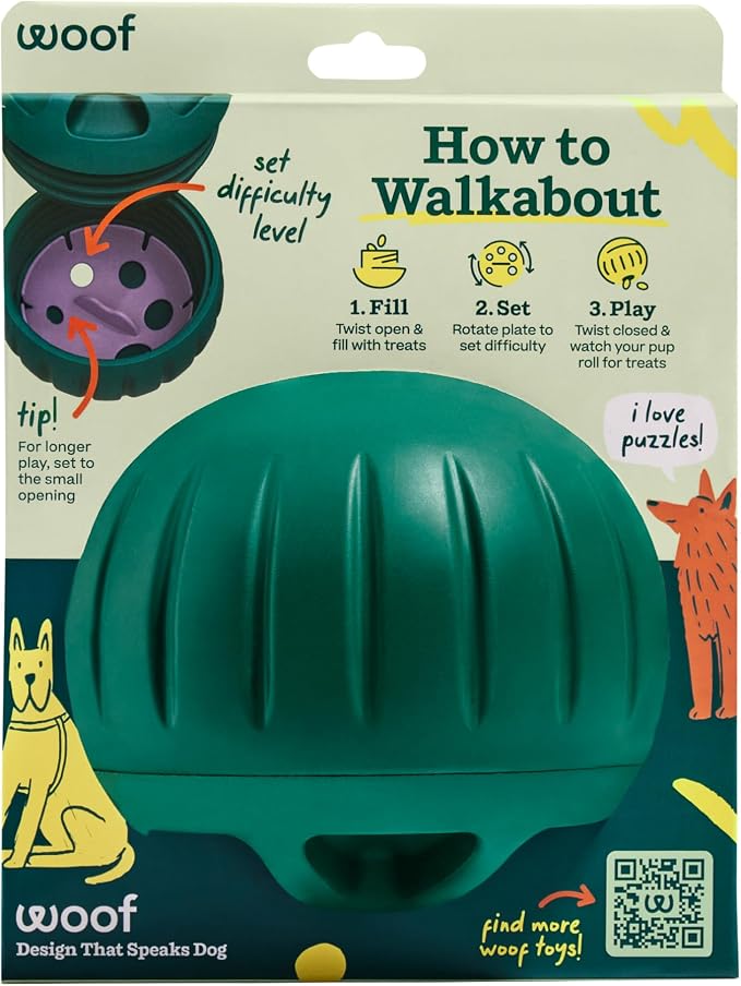 Woof Walkabout Dog Puzzle Treat Dispenser Toy for Dogs 40 lbs & Up | Adjustable treat openings, fits kibble & treats, durable rubber, dishwasher safe, easy to clean - Image 2