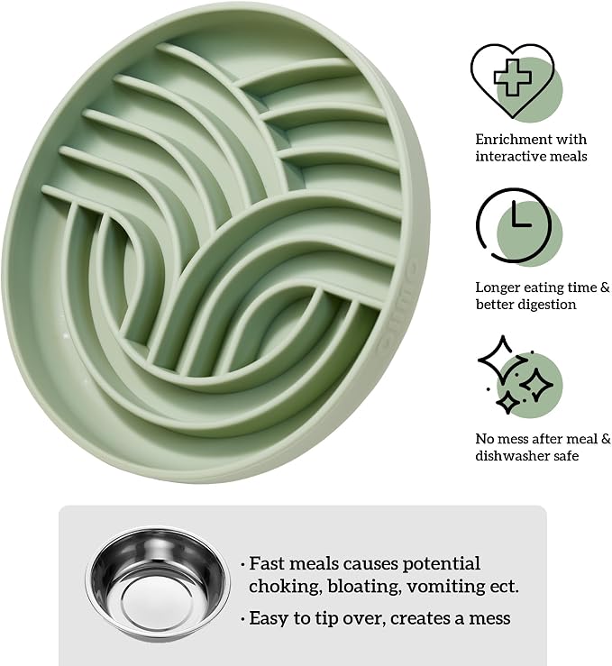 OHMO Slow Feeder Dog Bowl, 7.9" Lick Mat for Dogs, Tree of Life, Sage Green | Cat Slow Feeder Bowl, Anti Choking, Enrichment Toys, Easy Clean BPA-Free Silicone Feeding Bowl, Boredom and Anxiety Reducer - Image 10