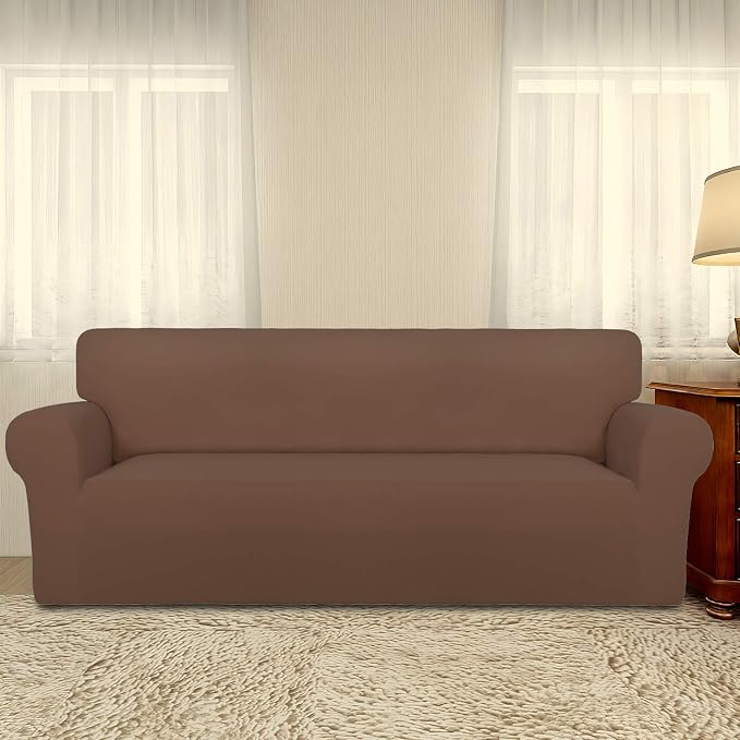 PureFit Stretch Oversized Couch Covers Fleece Sofa Slipcovers Brown | 1-Piece Sofa Cover Washable Soft Couch Protector, Couch Slipcover with Non Skid Foam and Elastic Bottom for Kids, Dogs - Image 2