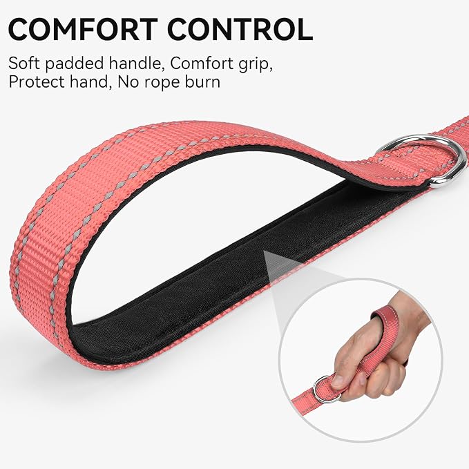 Joytale Reflective Dog Leash for Small Dogs, 6 FT x 3/4", Neon Pink | Heavy Duty Nylon Webbing, Padded Handle for Comfort, Visible at Night, for Walking & Training - Image 3