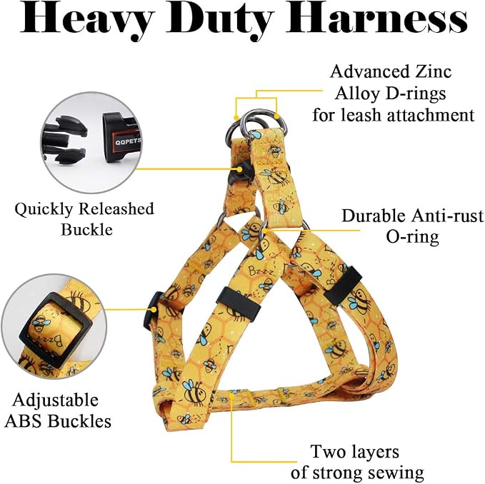 Dog Harness Leash Set Adjustable Heavy Duty No Pull Halter Harnesses for Small Medium Large Breed Dogs Back Clip Anti-Twist Perfect for Walking (L(23"-32" Chest Girth), Yellow Bee) - Image 2