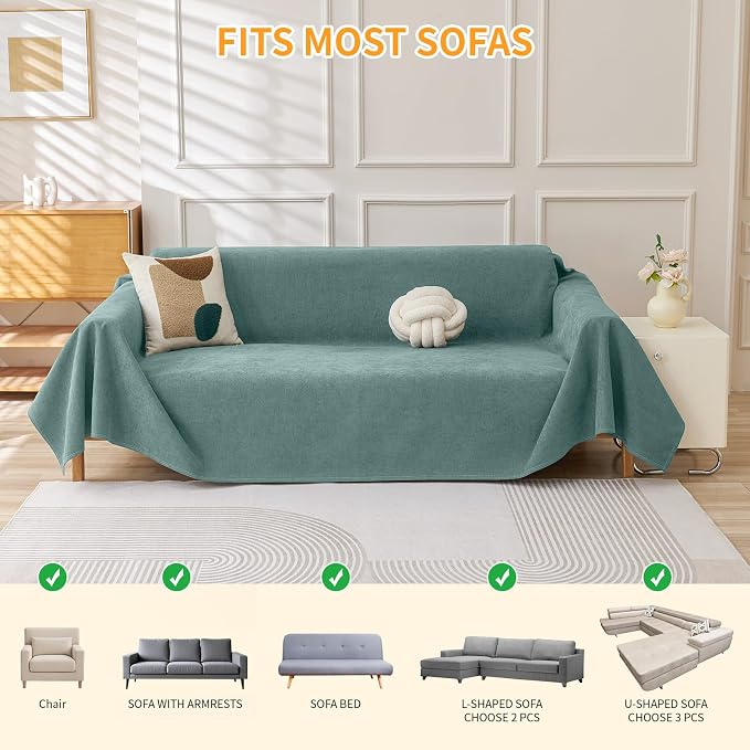 Deep Dream Cat-Scratch Resistant Couch Cover, Waterproof Sofa Cover for 2 Cushion Couch Washable, Pet Friendly Couch Protectors Anti Slip Thickened Slipcovers for Dogs Pets, 71" x 102", Green - Image 6