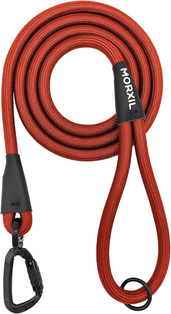 Rope Dog Leash, 6 Foot Heavy Duty Dog Leash with Aviation Aluminum Auto Locking Carabiner, Strong Nylon Pet Lead for Small, Medium, Large Dogs (Orange, 6FT) by MORXIL