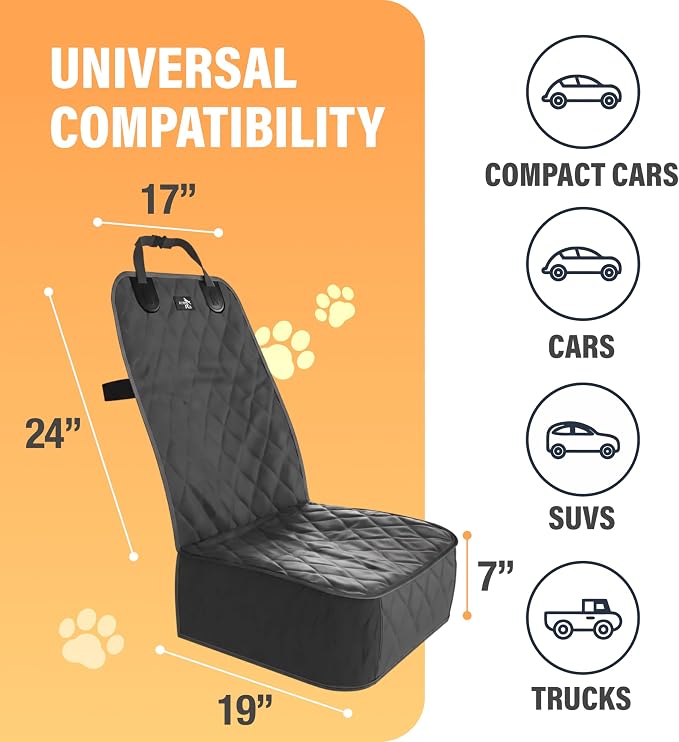 Active Pets Dog Car Seat Cover, Waterproof Front Seat Protector for SUV Truck Sedan, Pet Safety Travel Comfort System with Universal Fit, Black - Image 4