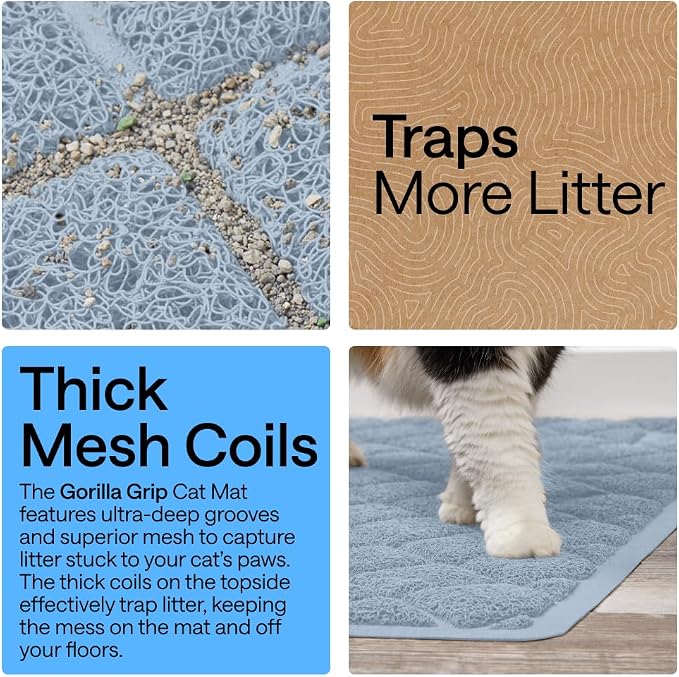 GORILLA GRIP Cat Litter Box Mat, Cushioned Coil Mesh Litter Trapping Mats, Scatter Control Supplies for Less Mess, Phthalate Free, Ultra Deep Catch Grooves, Rinse or Vacuum to Clean, 24x17 Light Blue - Image 3